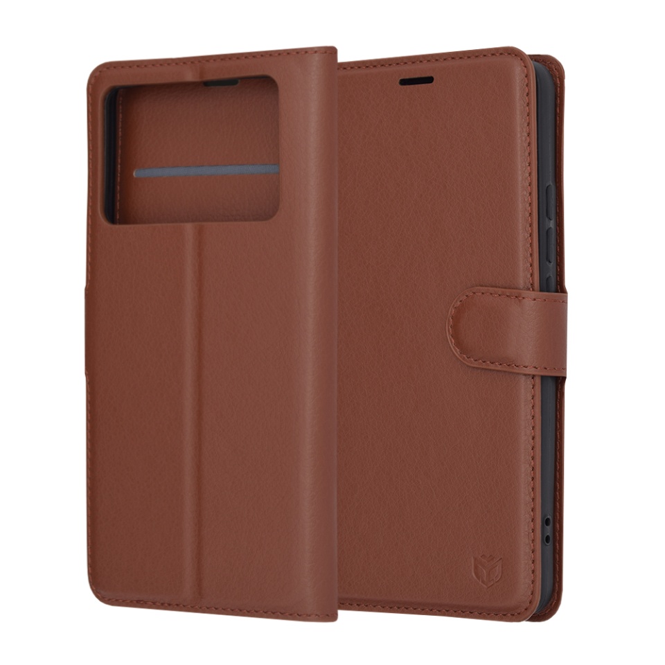 Husa pentru Xiaomi Poco X6 Pro tip Carte, cu Portofel Interior, Finisaje Premium, SKYDDAR Leather Wallet - Maro