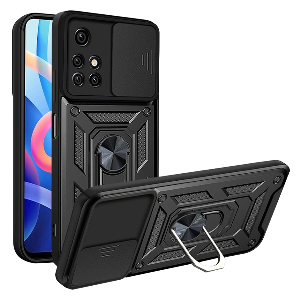 Husa pentru Xiaomi Redmi 10 / Redmi 10 2022 cu inel magnetic si protectie camera Skyddar CamShield - Negru