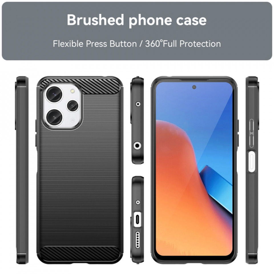 Husa pentru Xiaomi Redmi 12 din silicon, Slim, cu textura Fibra Carbon - Negru - 2 | YEO