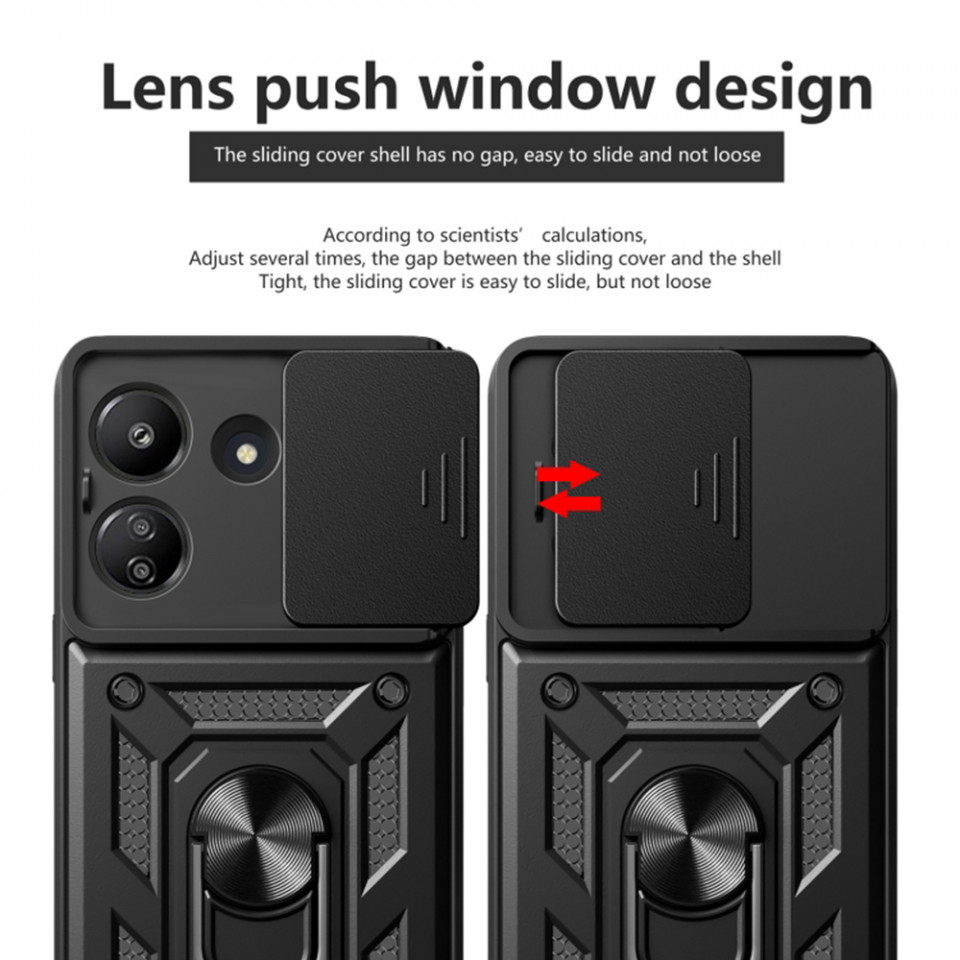 Husa pentru Xiaomi Redmi 13C 4G / Poco C65 cu inel magnetic si protectie la camera, Skyddar CamShield - Negru - 3 | YEO