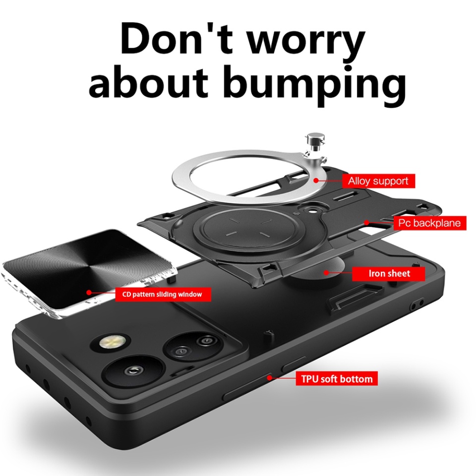 Husa pentru Xiaomi Redmi 13C 4G / Poco C65, SKYDDAR INNOVATION, CamGuard Pro, Inel Magnetic, Protectie Camera, set cu sticker, Negru - 1 | YEO
