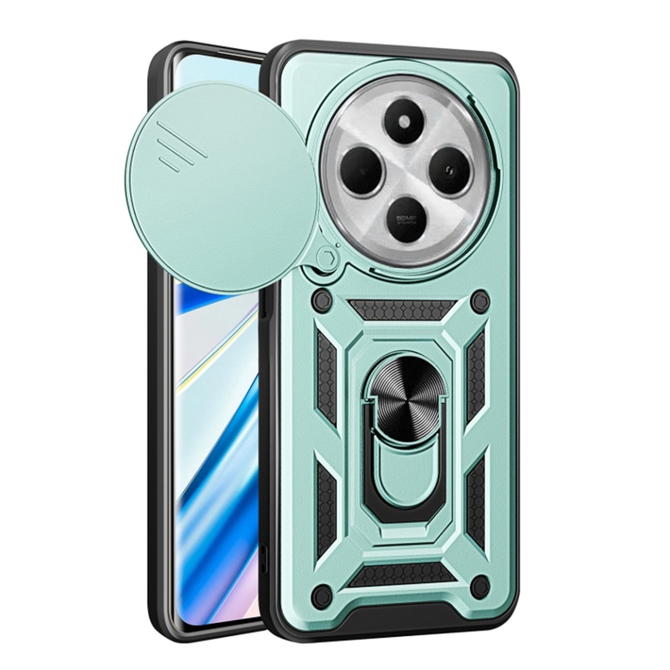 Husa pentru Xiaomi Redmi 14C cu inel magnetic si protectie camera Skyddar CamShield - Verde