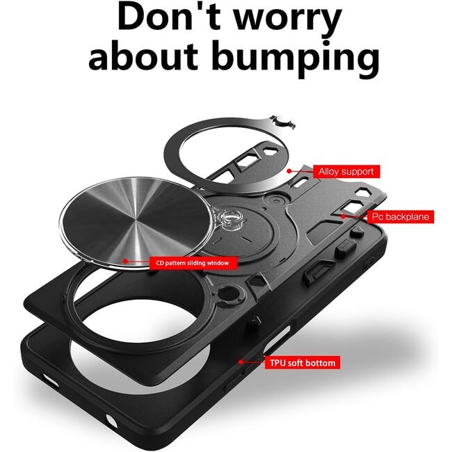 Husa pentru Xiaomi Redmi 14C, cu inel magnetic si suport ajustabil, protectie completa camera, SKDR SafeCover - Negru - 2 | YEO