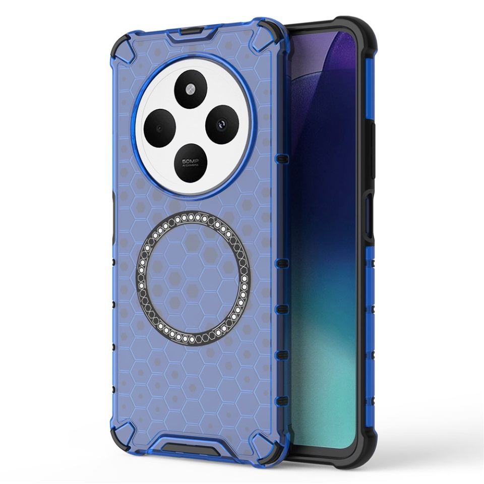 Husa pentru Xiaomi Redmi 14C / Poco C75, SKYDDAR INNOVATION, HoneyComb Shield MagSafe, Antisoc, set cu sticker, Albastru