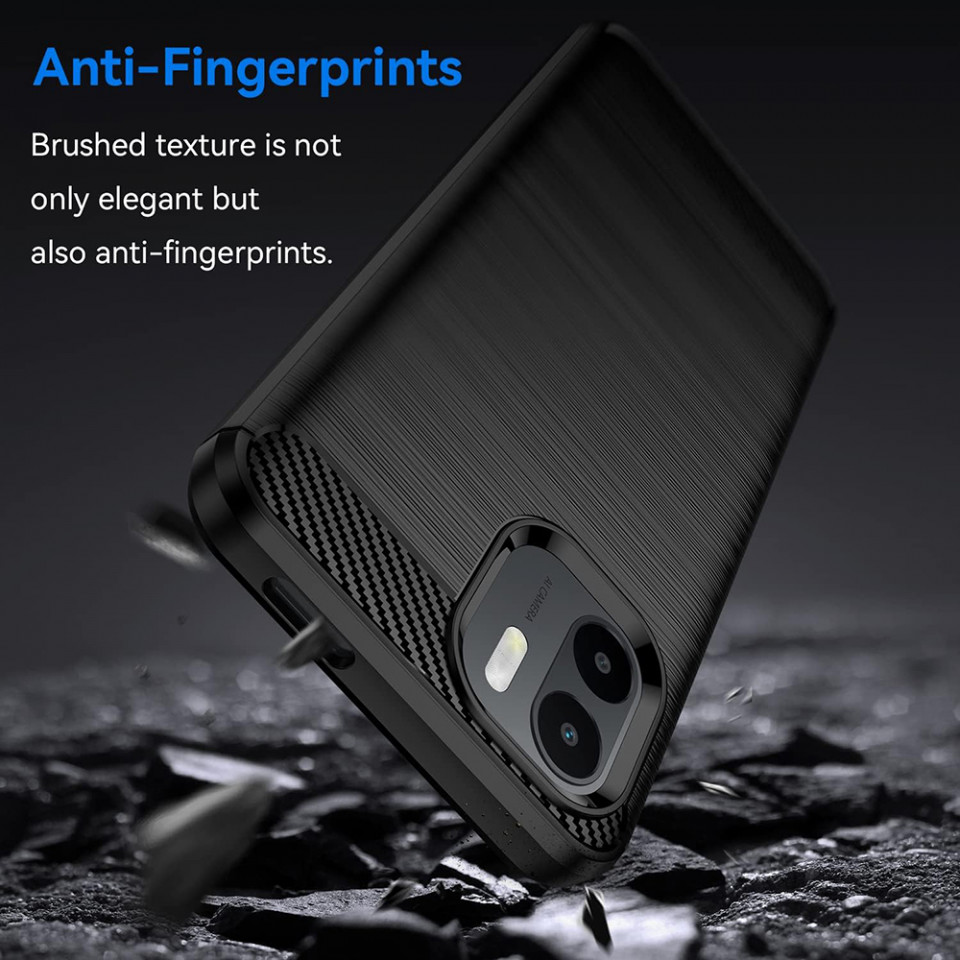 Husa pentru Xiaomi Redmi A1 / Redmi A2 din silicon, SLIM, cu textură Fibra Carbon Skyddar - Negru - 3 | YEO