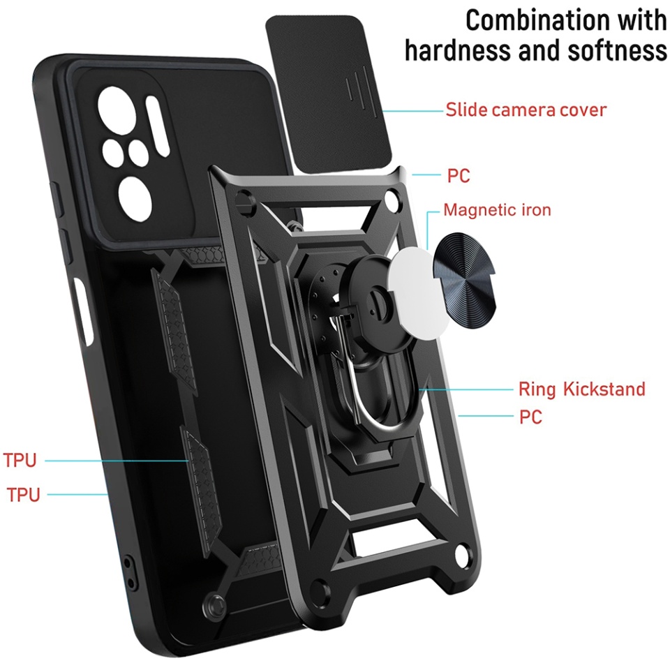 Husa pentru Xiaomi Redmi Note 10 4G / Redmi Note 10S / Poco M5s cu inel magnetic si protectie camera Skyddar CamShield - Negru - 1 | YEO