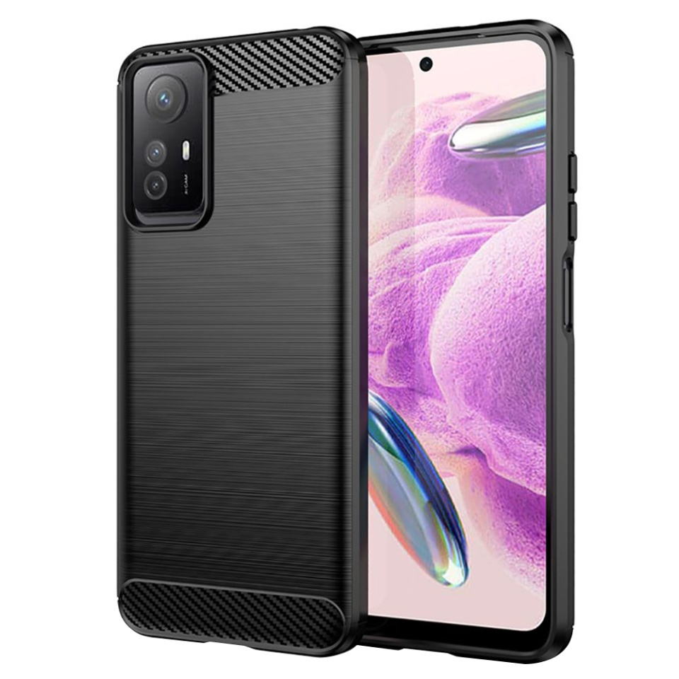 Husa pentru Xiaomi Redmi Note 12S, SKYDDAR INNOVATION, Carbon Silicone, din Silicon Slim, cu textura Fibra Carbon, set cu sticker, Negru