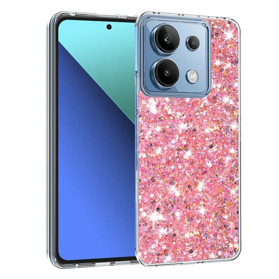 Husa pentru Xiaomi Redmi Note 13 4G , Fundal Detasabil, din Silicon cu Sclipici, Design Stralucitor, Protectie Completa - Roz