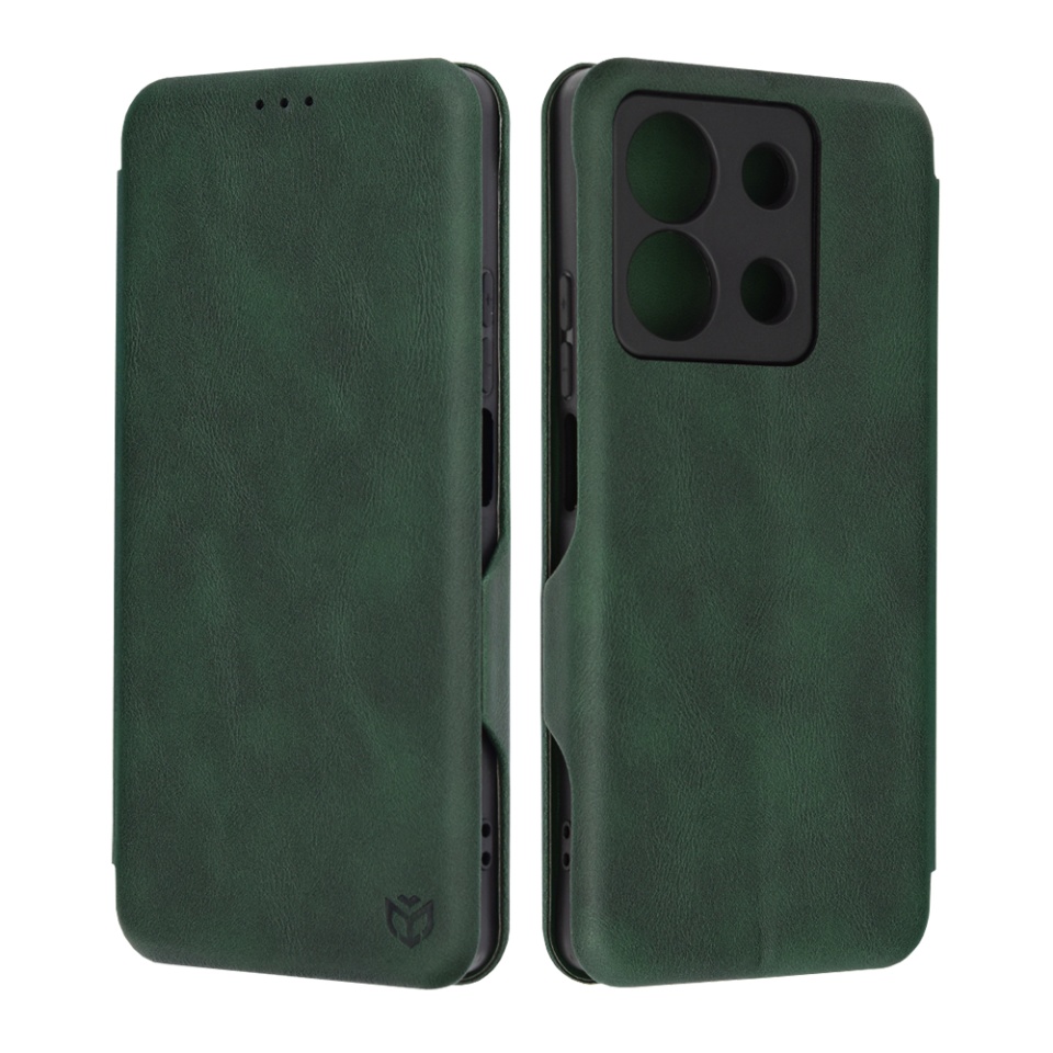 Husa pentru Xiaomi Redmi Note 13 5G, SKYDDAR INNOVATION, Safe Wallet tip carte din Piele Ecologica, Suport Carduri, Inchidere Magnetica, Verde, set cu sticker