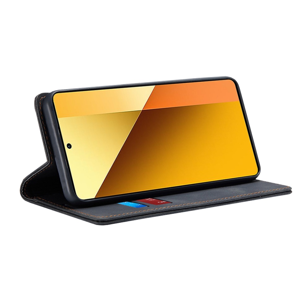 Husa pentru Xiaomi Redmi Note 13 5G, SKYDDAR INNOVATION, Soft Wallet, tip Carte din piele Eco Premium, cu Portofel Interior, Negru, set cu sticker - 1 | YEO