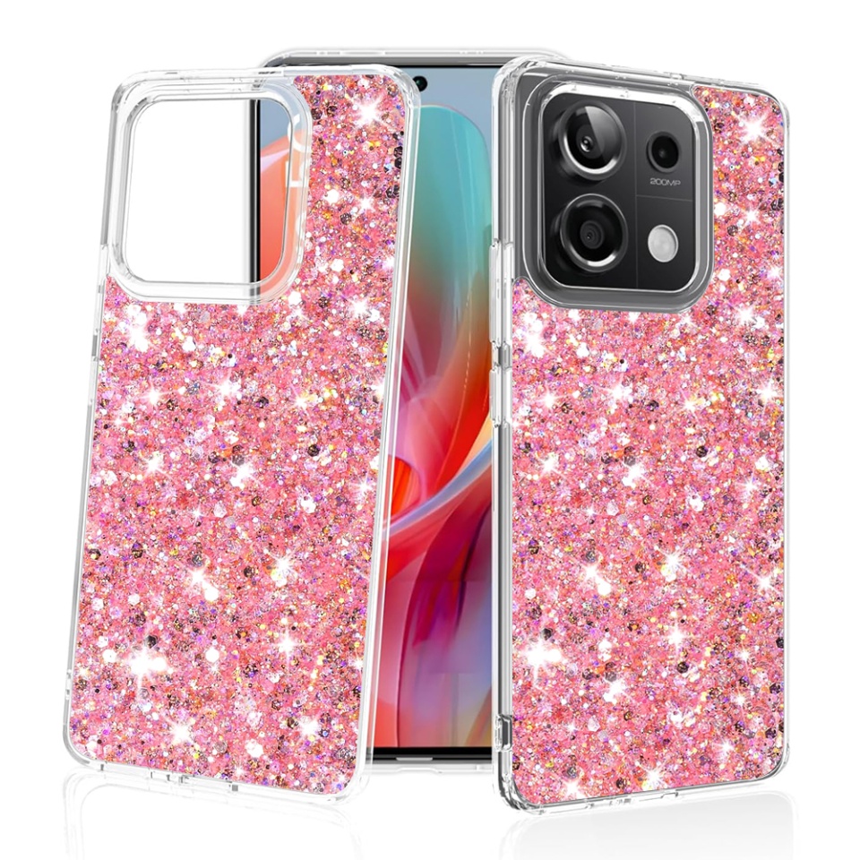 Husa pentru Xiaomi Redmi Note 13 Pro 5G / Poco X6 , Fundal Detasabil, din Silicon cu Sclipici, Design Stralucitor, Protectie Completa - Roz