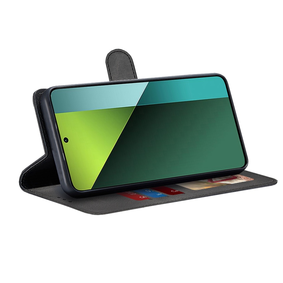Husa pentru Xiaomi Redmi Note 13 Pro 5G / Poco X6, SKYDDAR INNOVATION, Diary Book, tip carte, cu Portofel Interior, Antisoc, Negru, set cu sticker - 1 | YEO