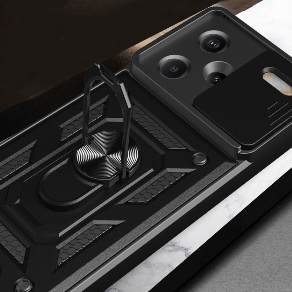 Husa pentru Xiaomi Redmi Note 13 Pro+ 5G, SKYDDAR INNOVATION, CamShield, Inel magnetic, set cu sticker, Negru - 2 | YEO