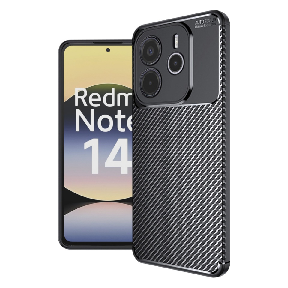 Husa pentru Xiaomi Redmi Note 14 4G (163.25 x 76.55 x 8.16mm), SKYDDAR INNOVATION, CarbonFiber, Antisoc, Negru, set cu sticker
