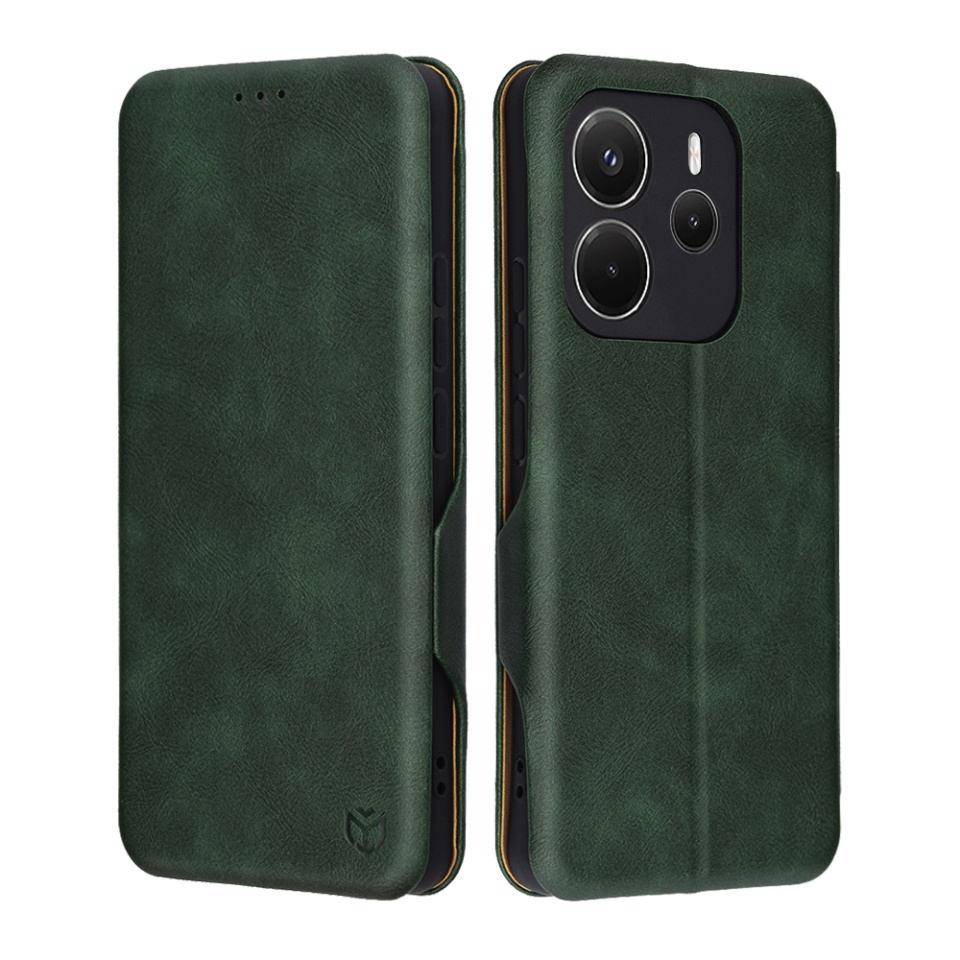 Husa pentru Xiaomi Redmi Note 14 4G (163.25 x 76.55 x 8.16mm), SKYDDAR INNOVATION, Pocket Safe, tip carte din Piele Ecologica, Suport Carduri, Inchidere Magnetica, set cu sticker, Verde