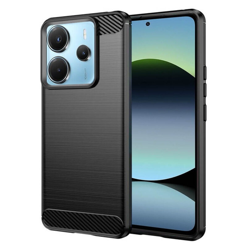 Husa pentru Xiaomi Redmi Note 14 4G din Silicon Premium, Slim, cu textura Fibra Carbon - Negru