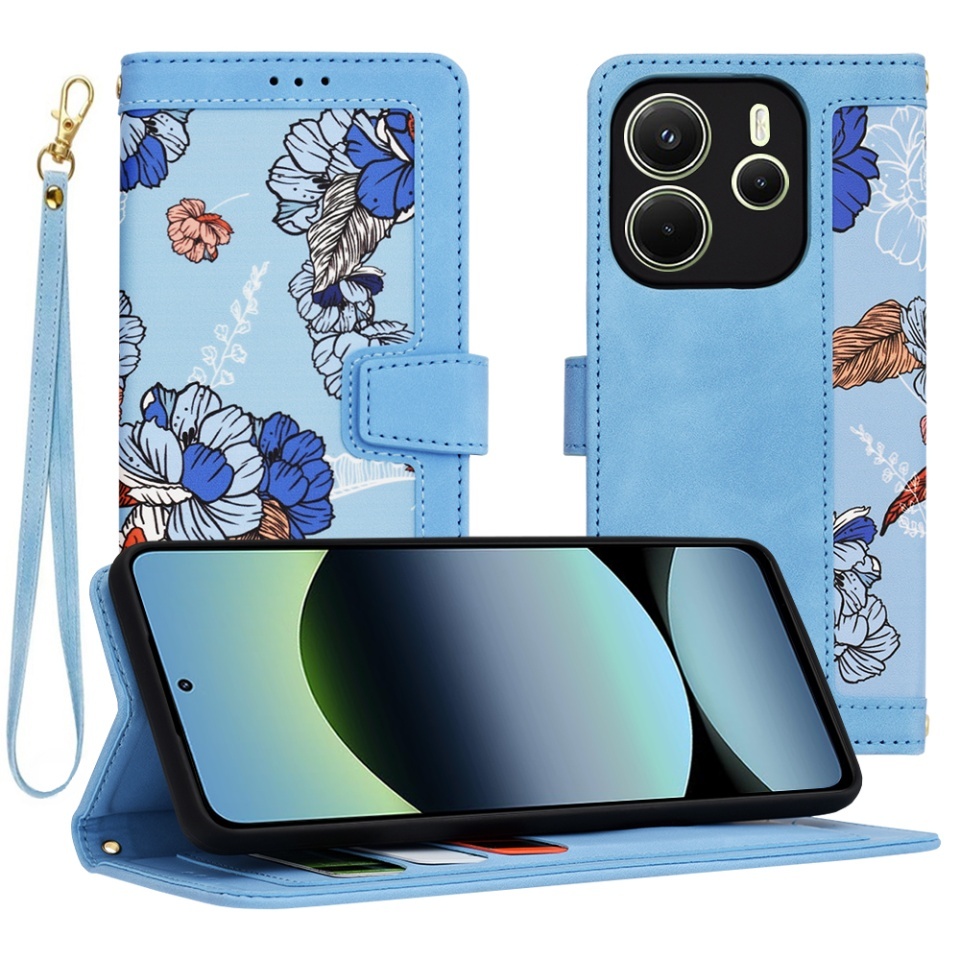 Husa pentru Xiaomi Redmi Note 14 4G (Regional), SKYDDAR INNOVATION, Flipcraft din Piele Ecologică, Stand Integrat, Buzunare pentru Carduri, set cu sticker, Bleu