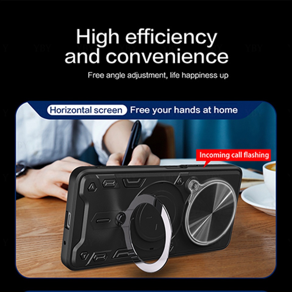 Husa pentru Xiaomi Redmi Note 14 Pro 4G / Poco F7, cu inel magnetic si suport ajustabil, protectie completa camera, SafeCover cu sticker - Negru - 3 | YEO