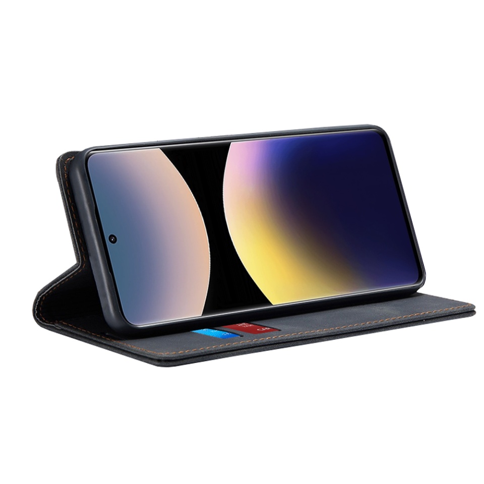 Husa pentru Xiaomi Redmi Note 14 Pro+ 5G / Redmi Note 14 Pro 5G / Poco X7, SKYDDAR INNOVATION, Soft Wallet, tip Carte din piele Eco Premium, cu Portofel Interior, Negru, set cu sticker - 1 | YEO