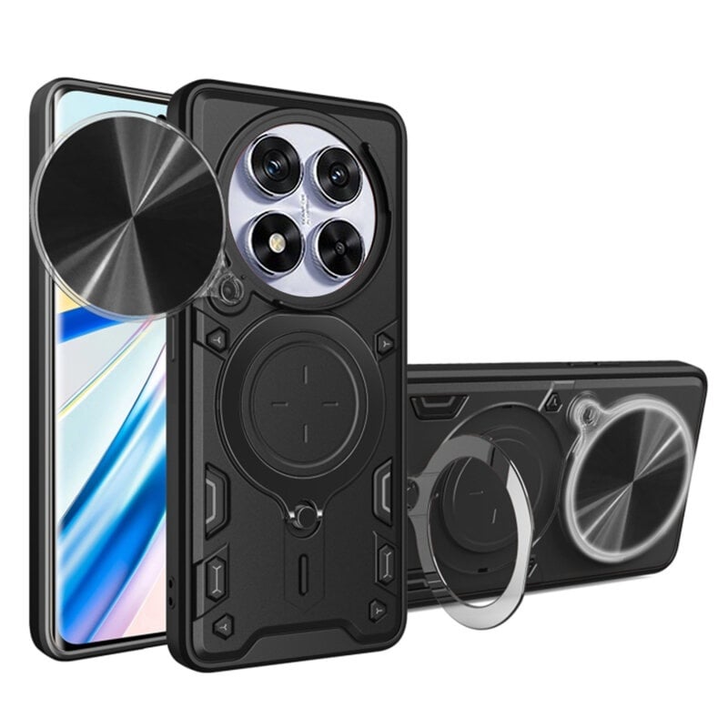 Husa pentru Xiaomi Redmi Note 14 Pro, cu inel magnetic si suport ajustabil, protectie completa camera, SKDR SafeCover - Negru