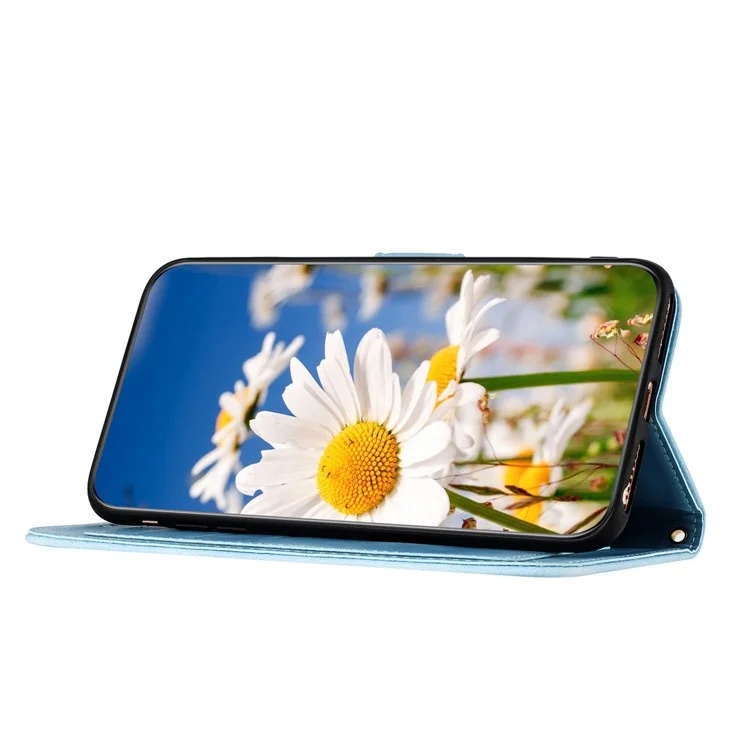 Husa pentru Xiaomi Redmi Note 14 Pro din Piele Ecologică cu Design Floral, Protecție 360°, Stand Integrat, Buzunare pentru Carduri, SKDR Floral Wallet - Bleu - 2 | YEO