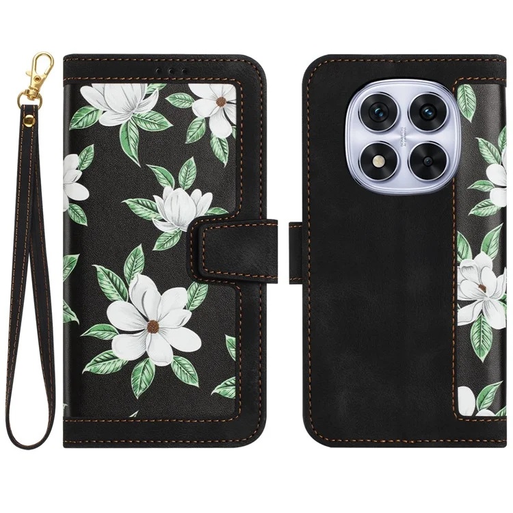 Husa pentru Xiaomi Redmi Note 14 Pro din Piele Ecologică cu Design Floral, Protecție 360°, Stand Integrat, Buzunare pentru Carduri, SKDR Floral Wallet - Negru