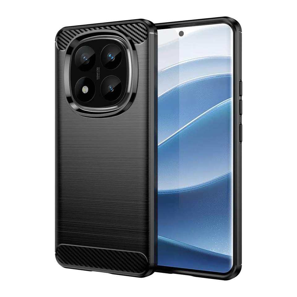Husa pentru Xiaomi Redmi Note 14 Pro+ din Silicon Premium, Slim, cu textura Fibra Carbon - Negru