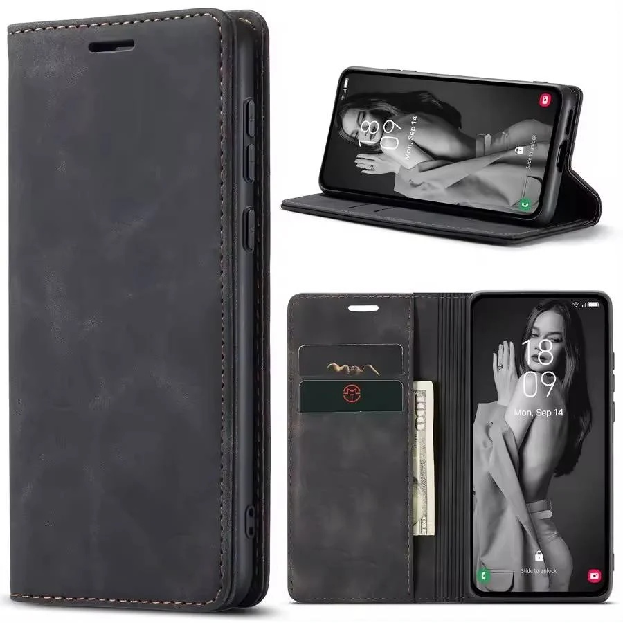 Husa pentru Xiaomi Redmi Note 14 Pro tip Carte, din piele Eco Premium, cu Portofel Interior, SKYDDAR Soft Wallet - Negru - 1 | YEO