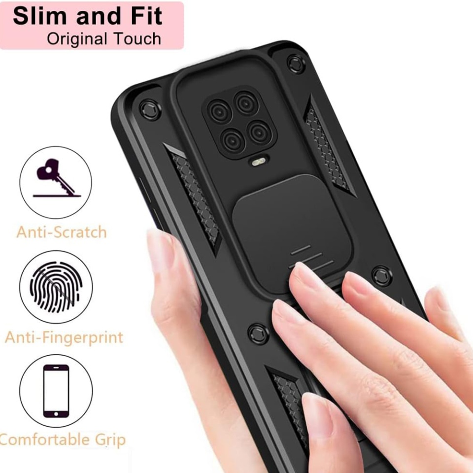 Husa pentru Xiaomi Redmi Note 9 Pro / Redmi Note 9S / Redmi Note 9 Pro Max cu inel magnetic si protectie camera Skyddar CamShield - Negru - 1 | YEO