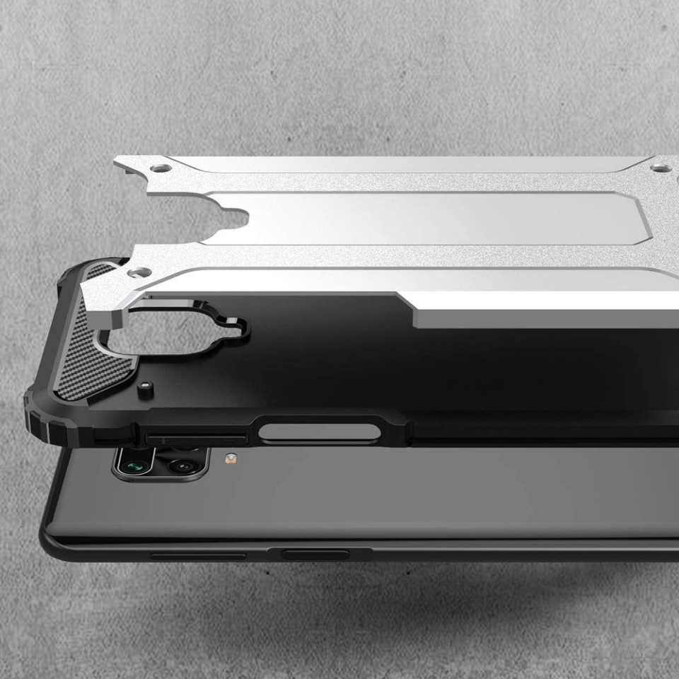Husa pentru Xiaomi Redmi Note 9 Pro / Redmi Note 9S / Redmi Note 9 Pro Max, SKYDDAR INNOVATION, Hybrid Armor, din Plastic Dur, Margini Cauciucate, Antisoc, set cu sticker, Negru - 2 | YEO