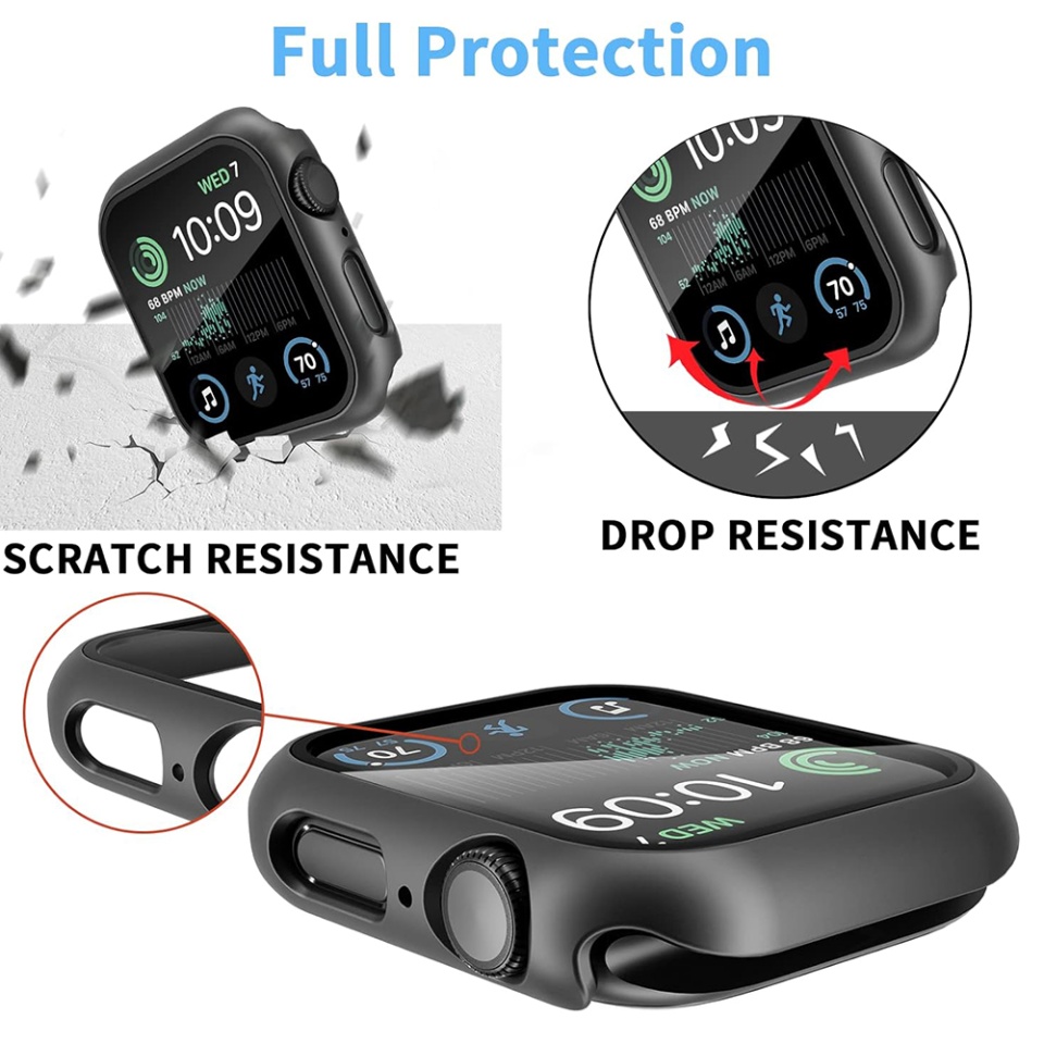 Husa Protectie 360°, Ultra-Subtire, Anti-Soc pentru Apple Watch 4 / 5 / 6 / SE (44mm), Anti-Soc Full Screen - Negru - 1 | YEO