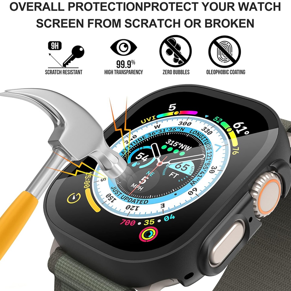 Husa Protectie 360°, Ultra-Subtire, Anti-Soc pentru Apple Watch Ultra / Ultra 2, Anti-Soc Full Screen - Negru - 3 | YEO