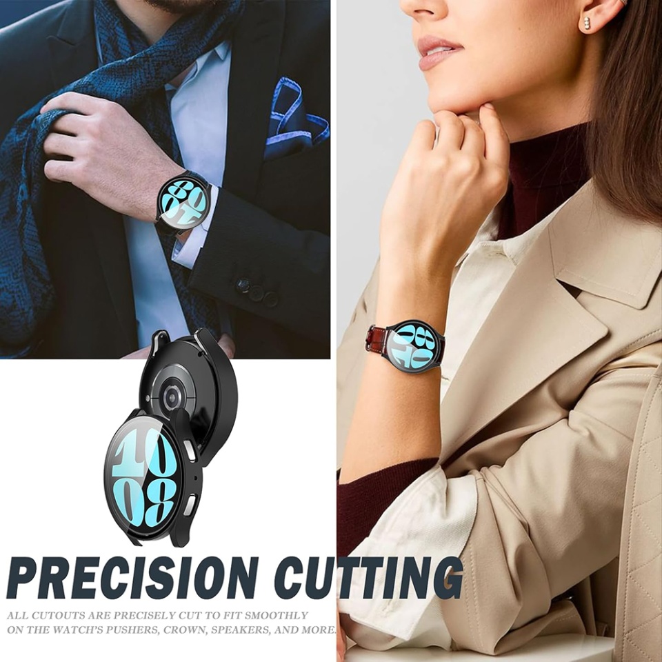Husa Protectie 360°, Ultra-Subtire, Anti-Soc pentru Samsung Galaxy Watch6 (44mm), Anti-Soc Full Screen - Negru - 1 | YEO
