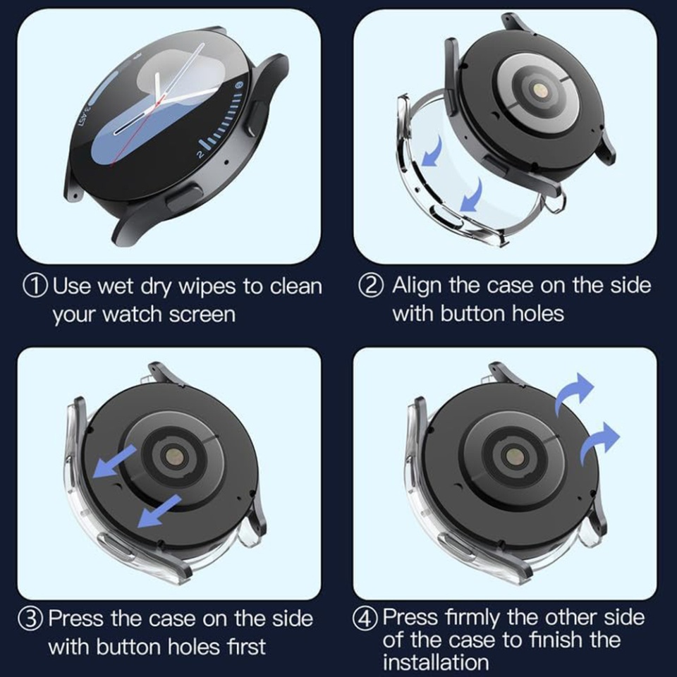 Husa Protectie 360°, Ultra-Subtire, Anti-Soc pentru Samsung Galaxy Watch7 (44mm), Anti-Soc Full Screen - Transparenta - 1 | YEO