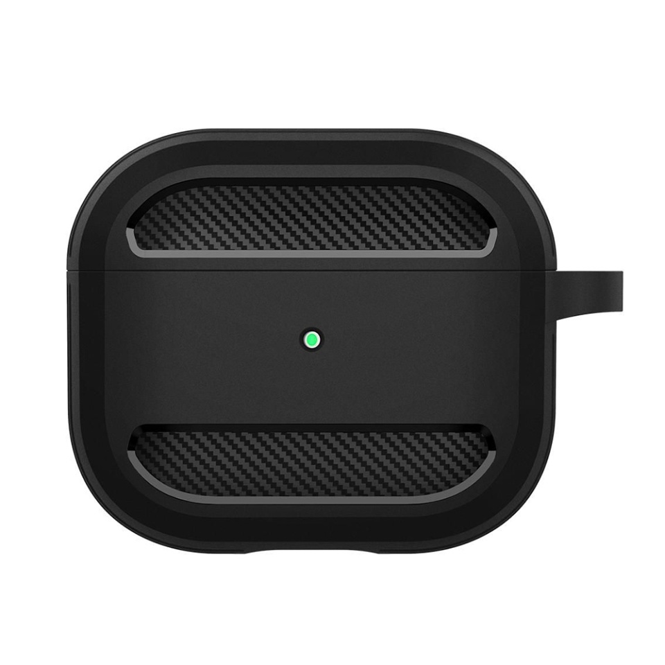 Husa Protectie pentru AirPods 3, din Fibra de Carbon Silicon, cu Breloc Carabina, Incarcare Wireless, EarSafe - Negru - 1 | YEO