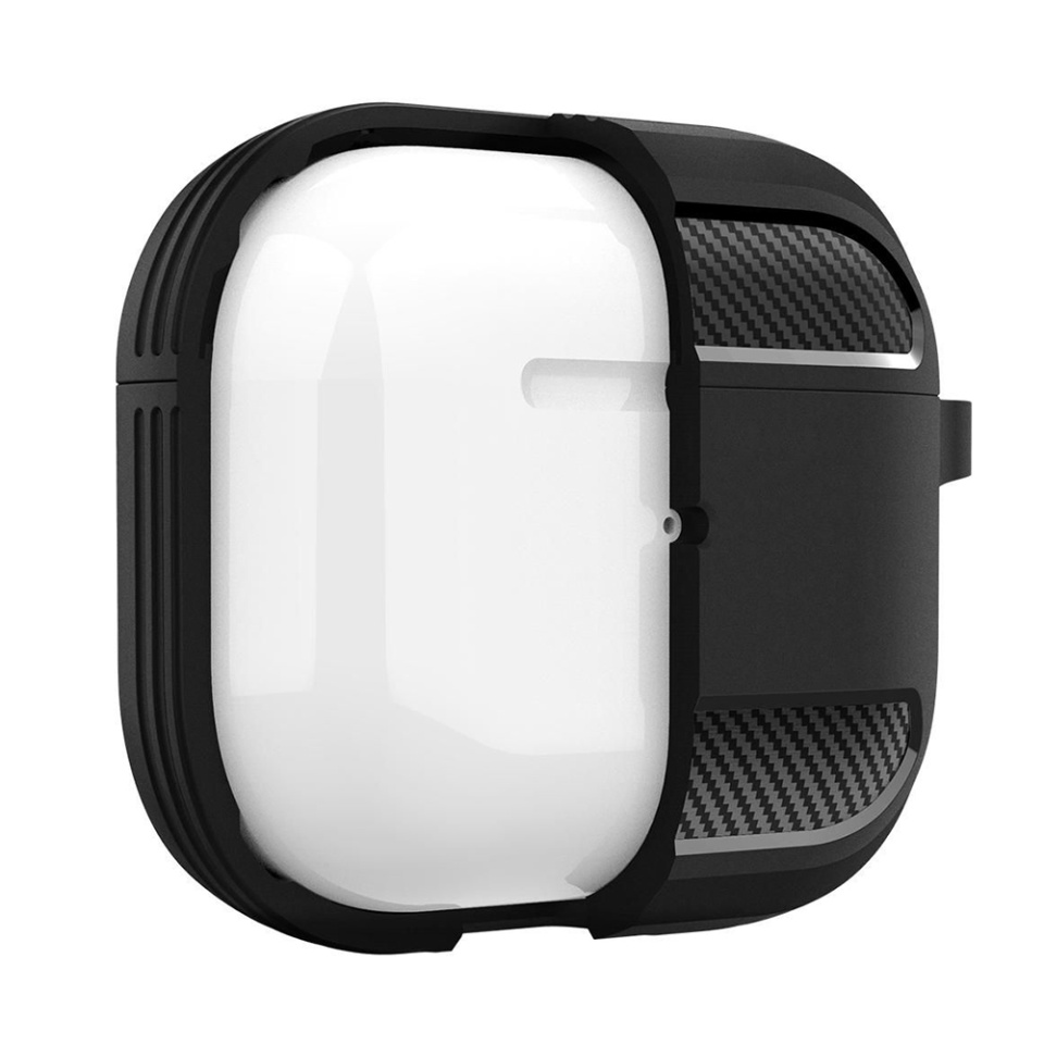 Husa Protectie pentru AirPods 3, din Fibra de Carbon Silicon, cu Breloc Carabina, Incarcare Wireless, EarSafe - Albastru - 3 | YEO