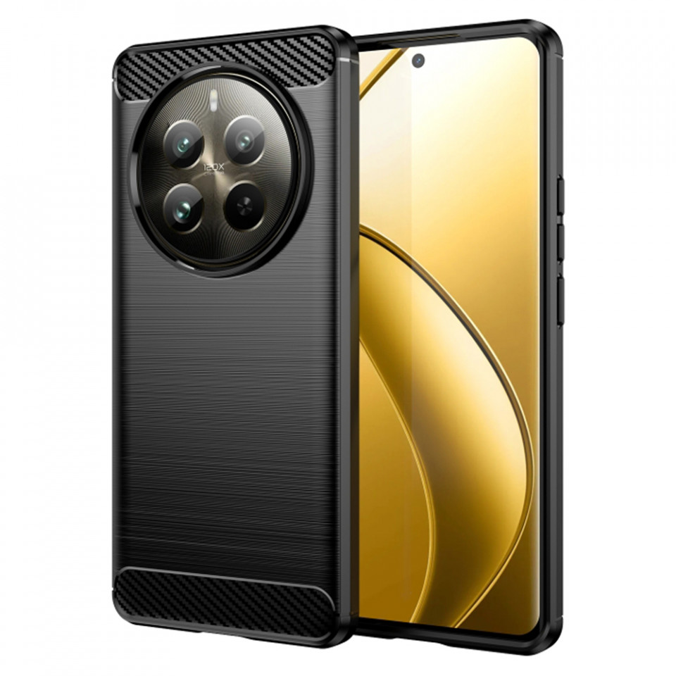 Husa Realme 12 Pro / 12 Pro+ din silicon, Slim, cu textură Fibra Carbon - Negru