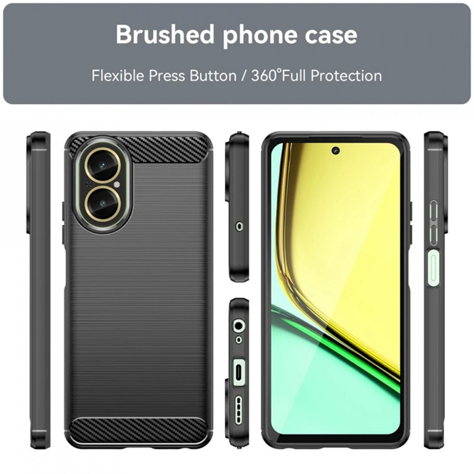 Husa Realme C67 4G din silicon, Slim, cu textură Fibra Carbon - Negru - 1 | YEO