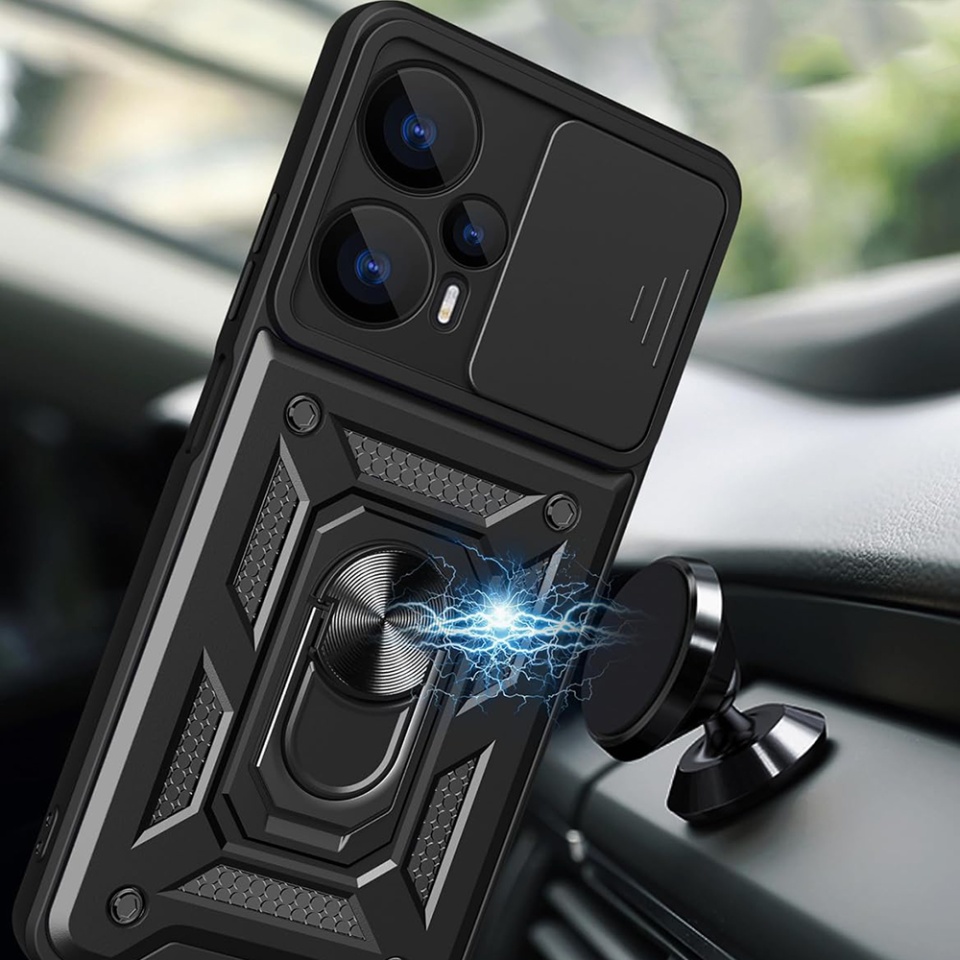 Husa Realme GT 6 / GT 6T cu inel magnetic si protectie camera Skyddar CamShield - Negru - 3 | YEO