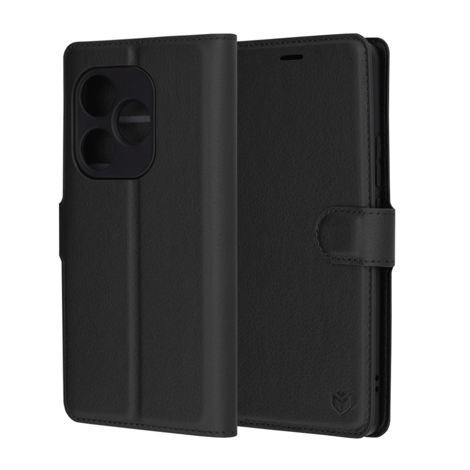 Husa Realme GT 6 / GT 6T tip Carte, cu Portofel Interior, Finisaje Premium, SKYDDAR Leather Wallet - Negru