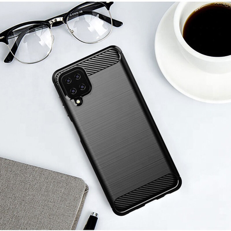 Husa Samsung Galaxy A12 / M12 din silicon, Slim, cu textura Fibra Carbon - Negru - 2 | YEO
