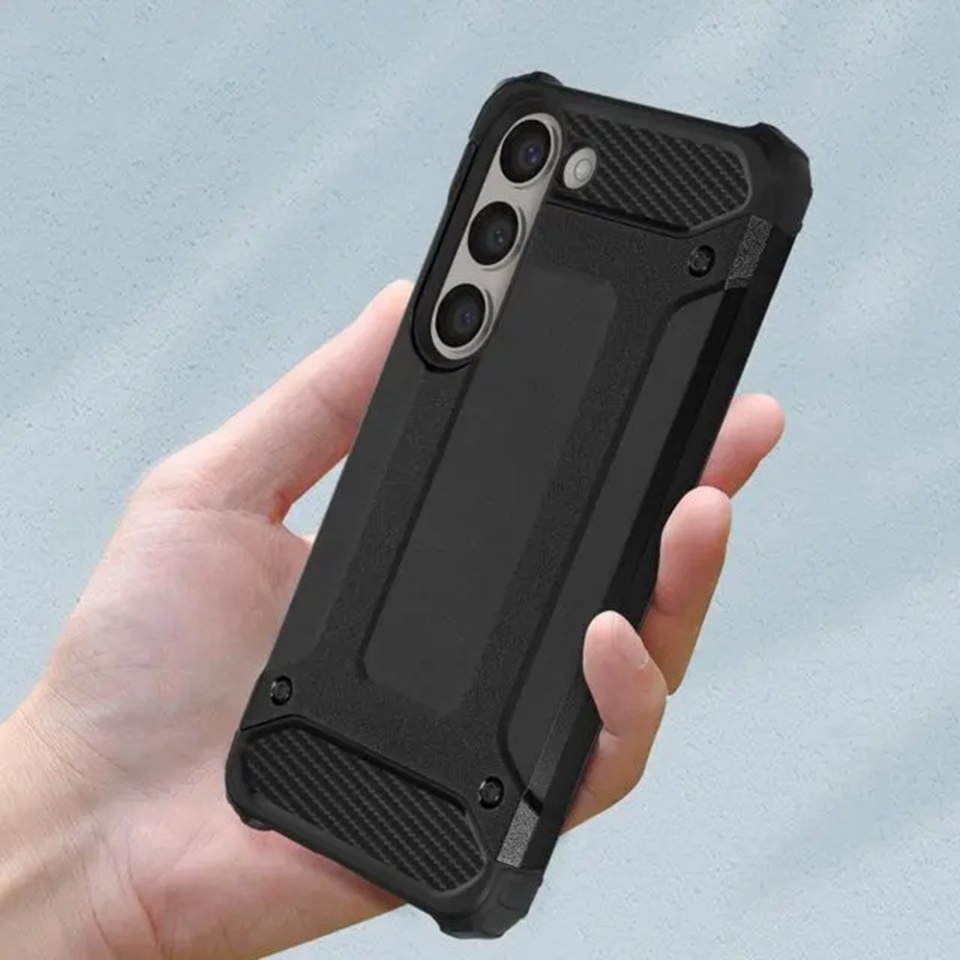 Husa Samsung Galaxy A16 4G / Galaxy A16 5G din plastic dur, margini cauciucate, antisoc, SKDR Hybrid Armor - Negru - 2 | YEO