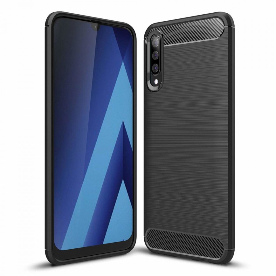 Husa Samsung Galaxy A50 / A50s / A30s din silicon, Slim, cu textura Fibra Carbon - Negru
