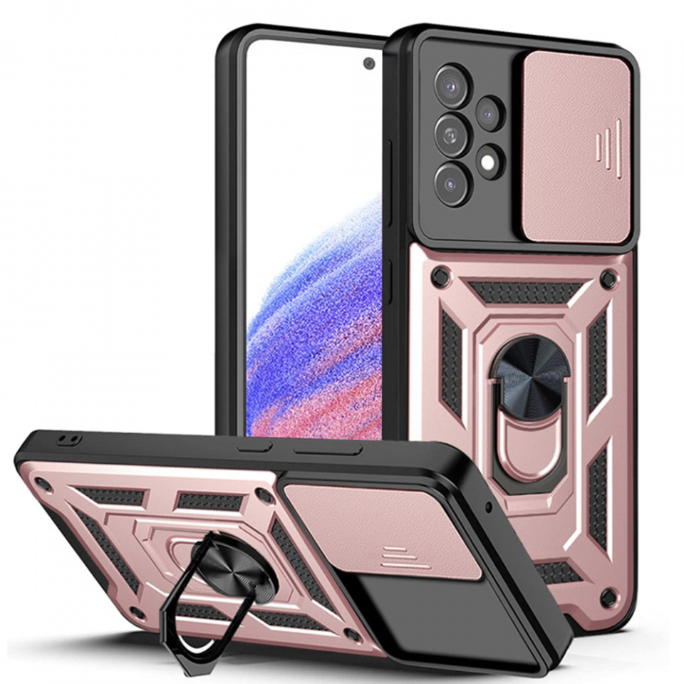 Husa Samsung Galaxy A52 5G / Galaxy A52 4G / Galaxy A52s 5G cu inel magnetic si protectie camera Skyddar CamShield - Rose Gold