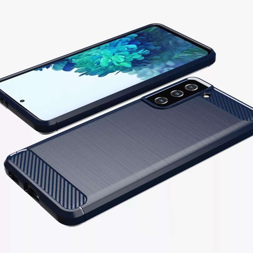 Husa Samsung Galaxy S20 FE / Galaxy S20 FE 5G din silicon, Slim, cu textură Fibra Carbon - Albastru carbon - 1 | YEO