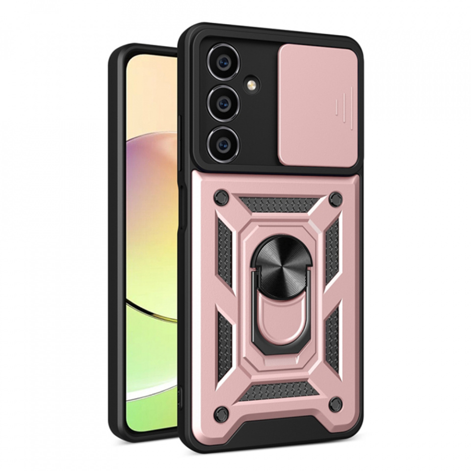Husa Samsung Galaxy S23 FE cu inel magnetic si protectie camera Skyddar CamShield - Rose Gold