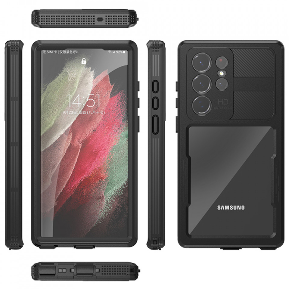 Husa Samsung Galaxy S23 Ultra rezistenta la apa, Waterproof IP68, ShellBox - Negru - 2 | YEO