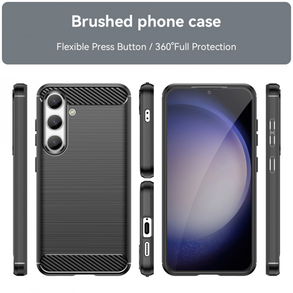 Husa Samsung Galaxy S24 din silicon, Slim, cu textură Fibra Carbon - Negru - 1 | YEO