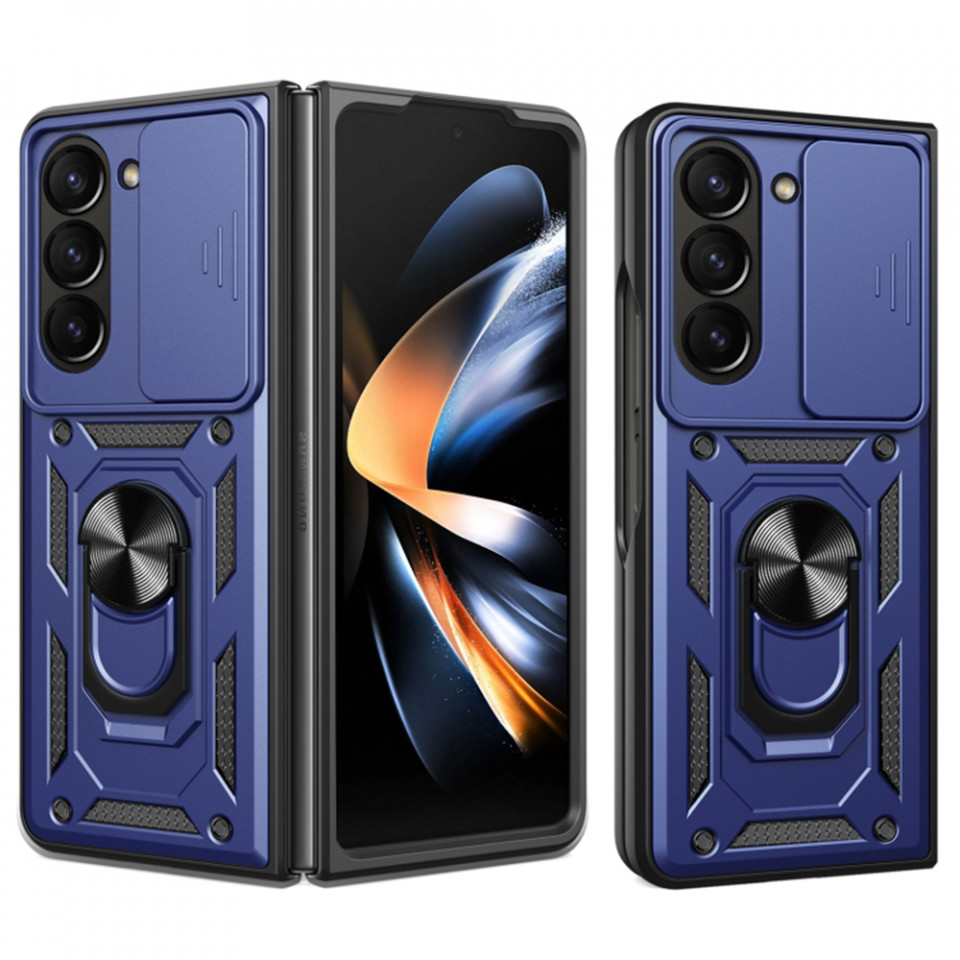 Husa Samsung Galaxy Z Fold5 cu inel magnetic si protectie camera Skyddar CamShield - Albastru