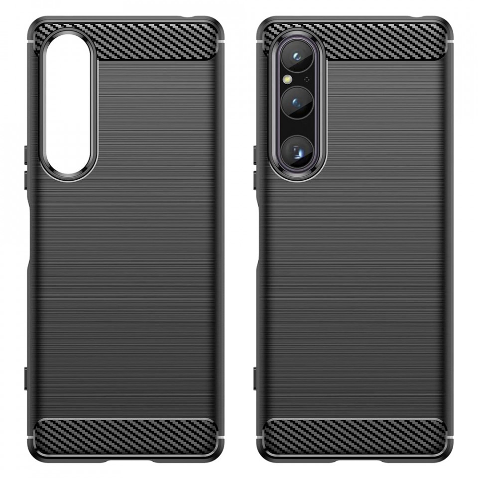 Husa Sony Xperia 1 V din silicon, Slim, cu textură Fibra Carbon - Negru - 1 | YEO
